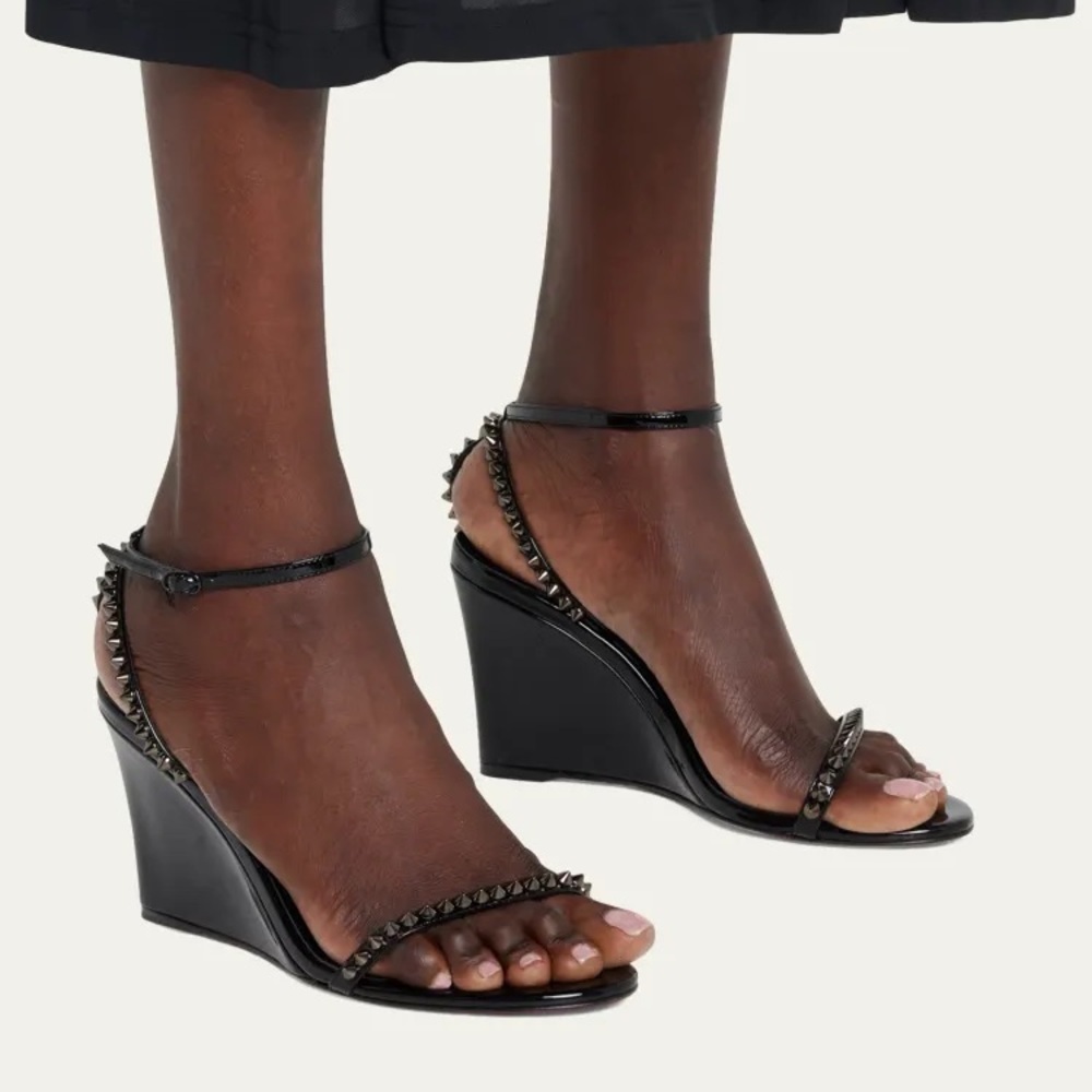 CHRISTIAN LOUBOUTIN So Me Red Sole Spike Wedge Sandals in Black - Picture 4 of 12